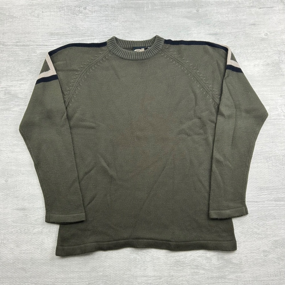 Vintage‎ 90s Rue 21 Sweater Size Large Olive Green Pull Over Striped Boho